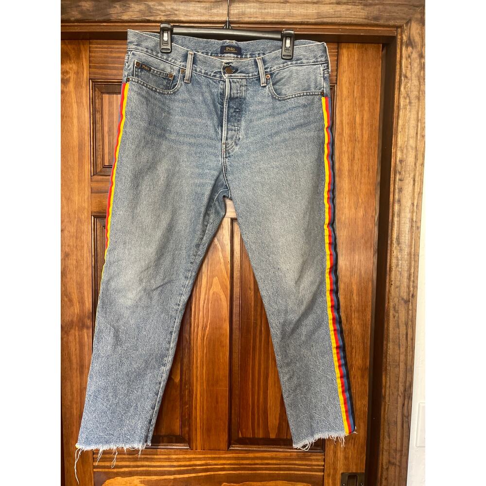 Polo Ralph Lauren Avery Boyfriend Jeans Side Stripe Raw Hem size 31 - Picture 2 of 10